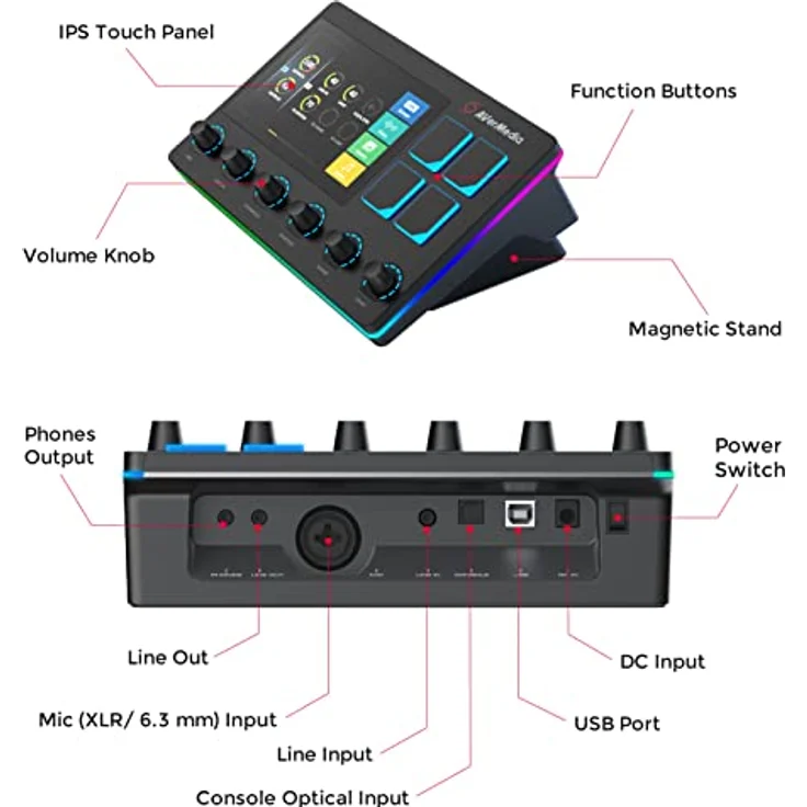 AVerMedia Live Streamer AX310 - 6-Spuren Audio Mixer mit IPS-Touchscreen zur Interaktion sowie Aktionen für OBS, Streamlabs Spotify, VTube – Bild 3