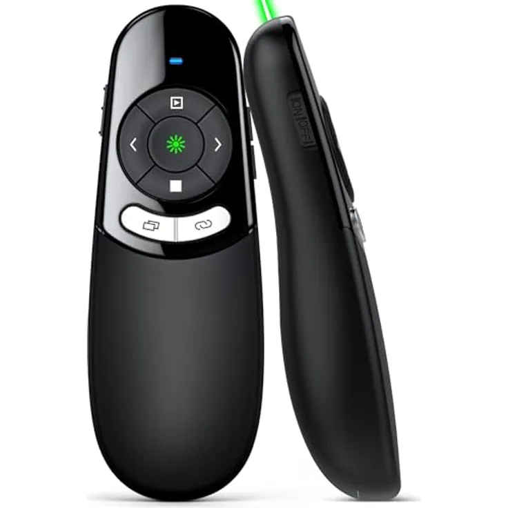 HASACOOL USB C Presenter, Kabellose 2.4 GHz Powerpoint Fernbedienung mit grünem Lichtpointer, Dual-Head-Empfänger für Windows/Mac/Linux/Android