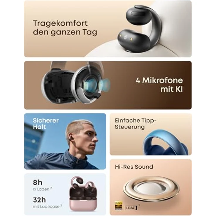 Anker soundcore AeroClip, Open-Ear Clip-Earbuds mit adaptivem Komfort, Gletscherblau – Bild 7