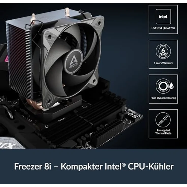 Arctic Freezer 8i CPU-Kühler, 100mm PWM für Intel Sockel 1851/1700, schwarz, kompakte Bauweise mit vorab angewandter Wärmeleitpaste – Bild 2