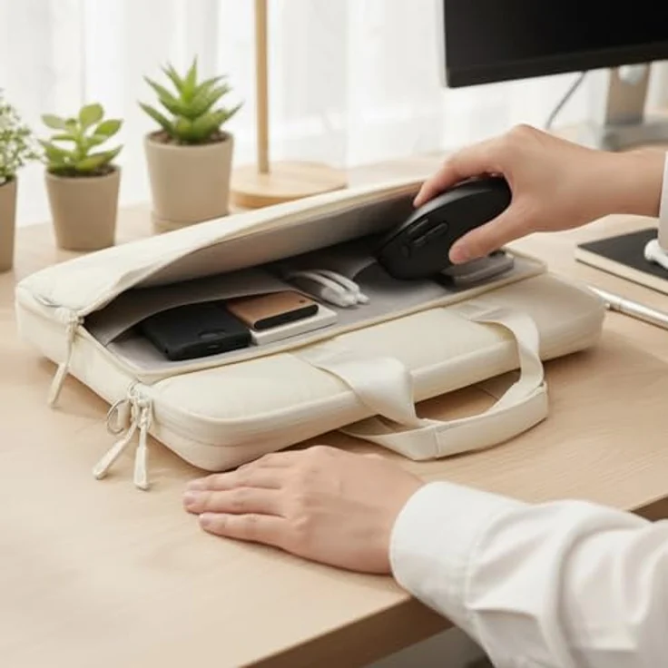TECOOL 15,6 Zoll Laptoptasche, Puffy Aktentasche mit Rundumschutz, verstellbarem Schultergurt und Stauraum für Zubehör – Bild 2