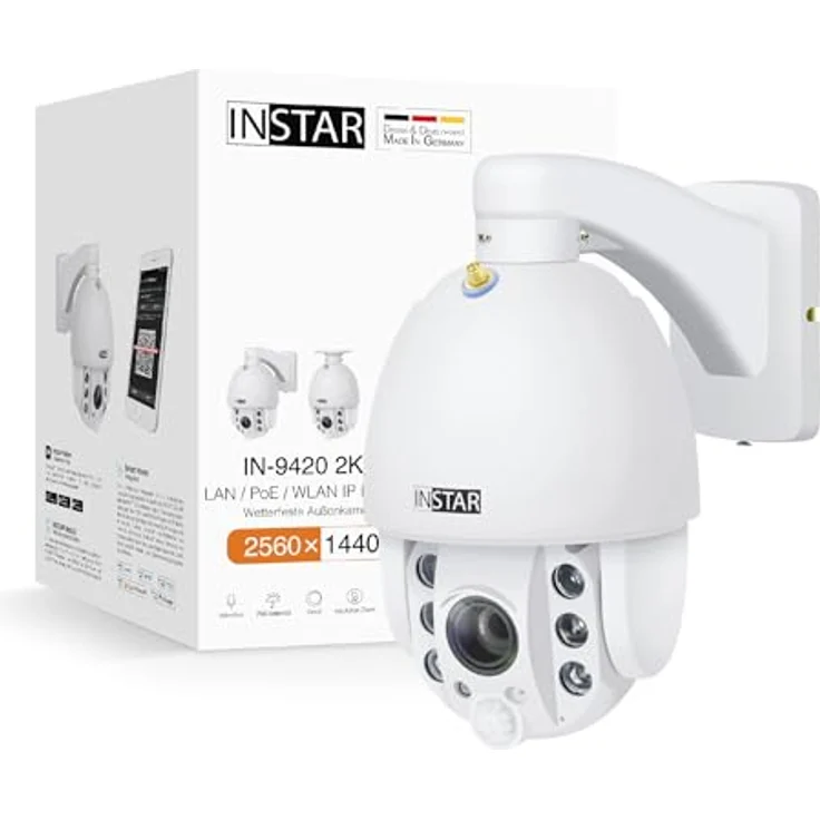 INSTAR IN-9420 2K+ Weiss - LAN/PoE/WLAN Überwachungskamera mit KI (AI) - IP Kamera - PIR - Steuerbar PTZ - Verwendung im Innen- und Außenbereich - Audio - HomeKit - MQTT – Bild 1