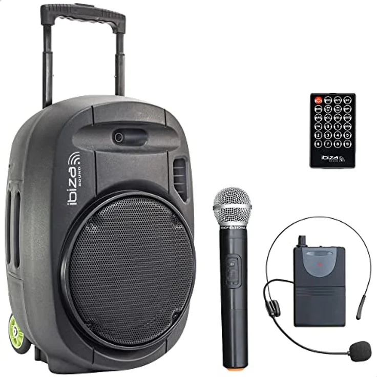 PORT12VHF-MKII - Ibiza Sound - Eigenständiges tragbares Soundsystem 12 - 700W mit USB-MP3, Bluetooth, Vox & 2 VHF funkmikrofonen Schwarz – Bild 2