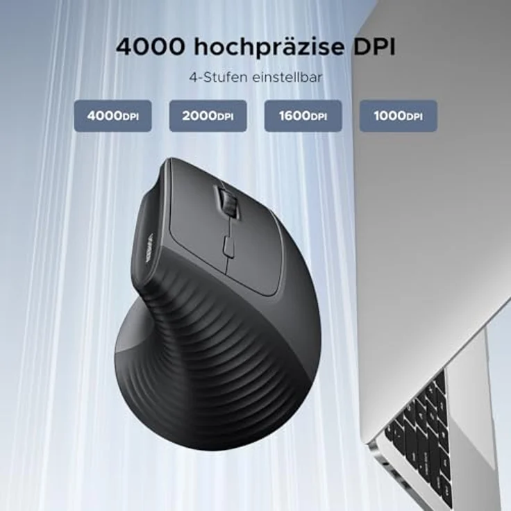 UGREEN Vertikale Ergonomische Maus, Kabellos 2.4G für Windows/Mac OS, 1000/1600/2000/4000 DPI, 6 Tasten, Schwarz – Bild 4