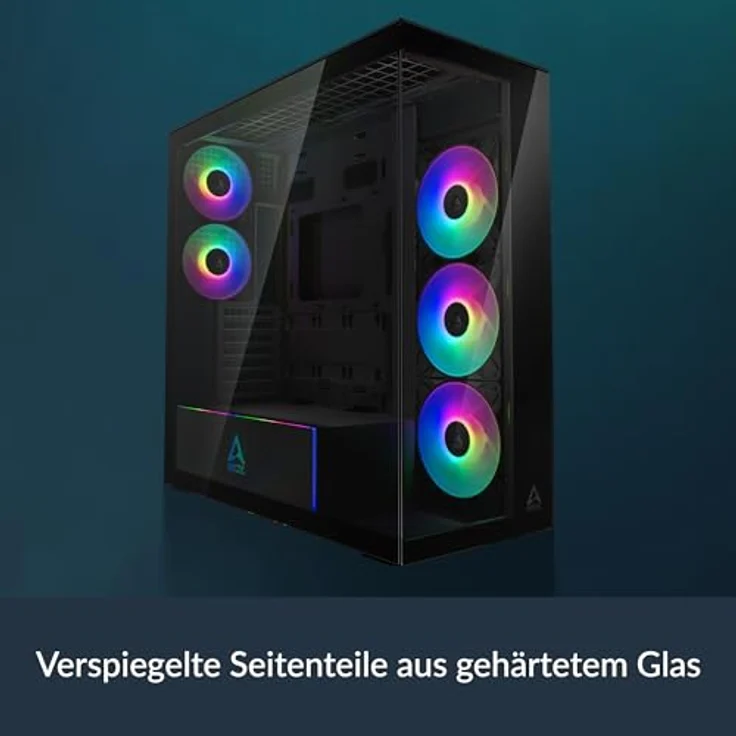 Arctic Cooling ACPCC00018A Black Mirror, Midi-Tower PC-Gehäuse für ATX-Mainboards, schwarz, mit Sichtfenster und vorinstalliertem Netzteil, Platz für bis zu 5 Lüfter – Bild 5