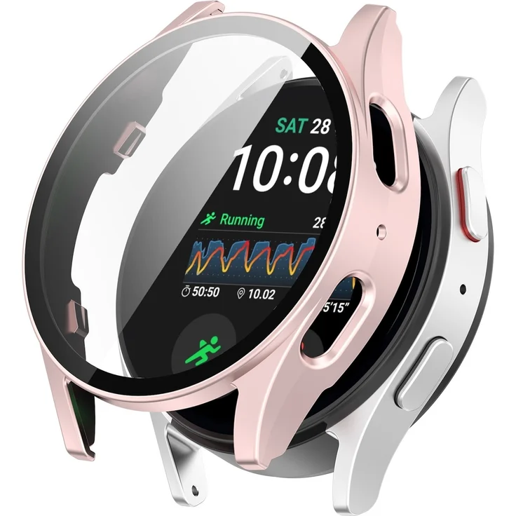 Wigento für Samsung Galaxy Watch 7 40mm, Kunststoff PC Hülle mit integriertem Hart Glas, Rose Gold