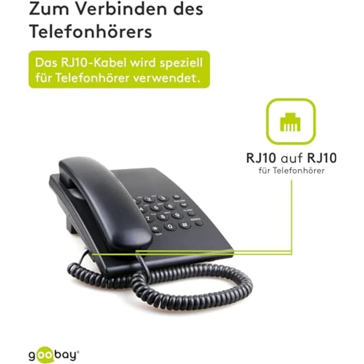 Goobay 68601 Telefonhörer Spiralkabel, Flachkabel mit RJ10-Stecker (4P4C) auf RJ10-Stecker (4P4C), Weiß, 4 Meter – Bild 4