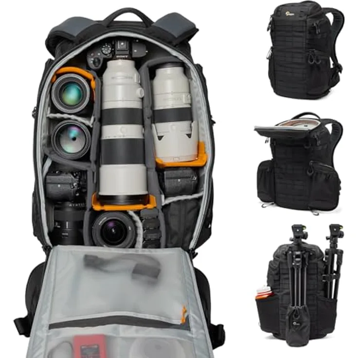 Lowepro ProTactic BP 450 AW III Kamerarucksack, 4 Zugriffspunkte, für Fotografen/Videografen, Volumen 28 l, mit Regenhaube, recyceltes Gewebe (GREEN LINE)