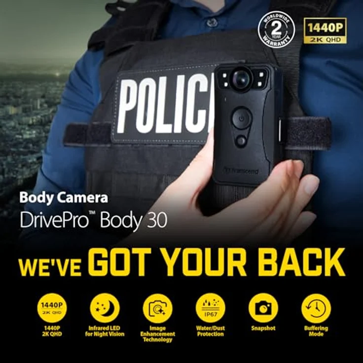 Transcend Bodycam DrivePro 30, Dashcam mit 128GB Speicher, Wi-Fi & Bluetooth, Schwarz – Bild 2