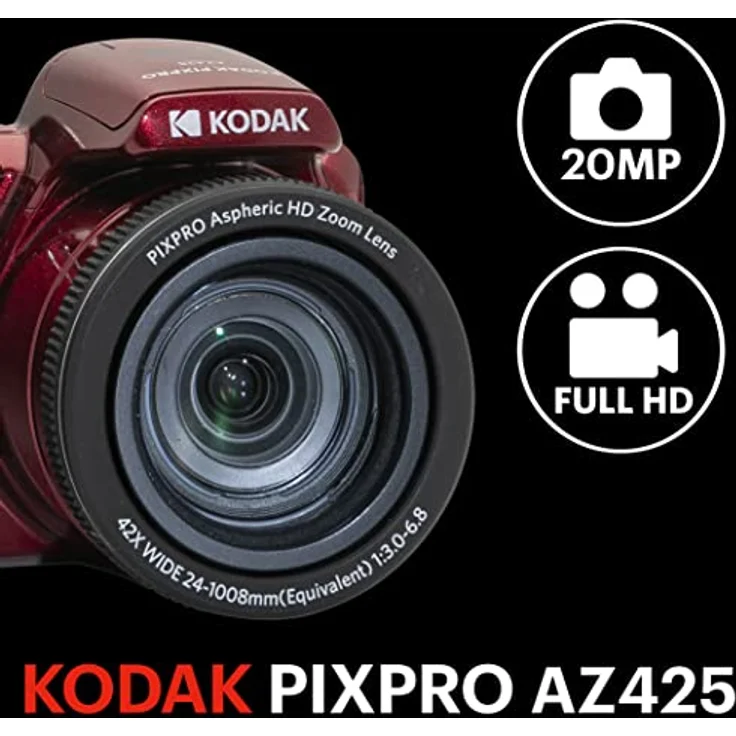 KODAK Pixpro Astro Zoom AZ425 Digitalkamera Bridge, 42 x optischer Zoom, 24 mm Weitwinkel, 20 Megapixel, LCD 3, Full HD 1080p, Li-Ion-Akku, Rot – Bild 2