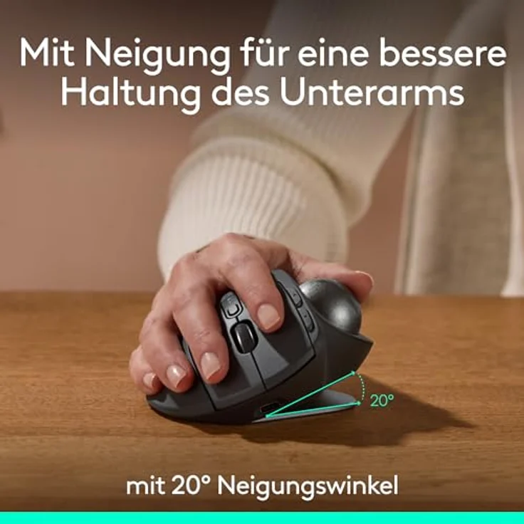 Logitech MX Ergo S Advanced kabellose Trackball-Maus, ergonomische Maus mit schnellem USB-C Laden, Bluetooth und verschlüsseltem Dongle, 6 programmierbare Tasten - Graphit – Bild 3