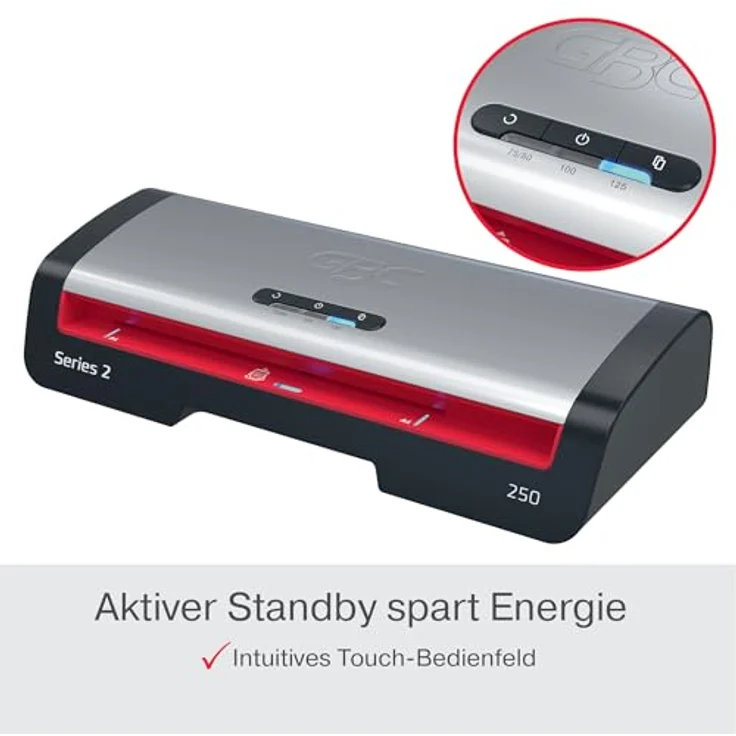 GBC Laminiergerät 250 - A4 Laminierer mit 75-125 µm Folienstärke, 500 mm/min Geschwindigkeit, SMART-Status-LEDs, Abschaltautomatik, inkl. 5 A4-Folien – Bild 6