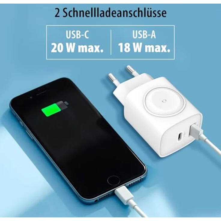 Eaxus 3in1 Netzeil mit USB-C und USB-A, magnetische Aufladestation für Apple Watch, 22W Schnellladung, kompakt und reisetauglich – Bild 3