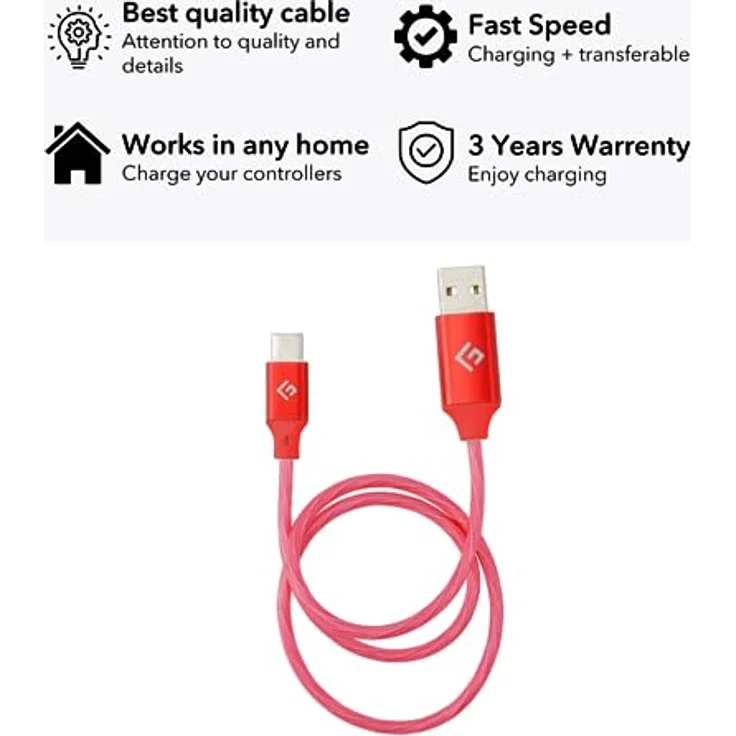 Floating Grip 0,5M LED USB-C Kabel (Rot), schnelles Datenkabel mit USB-C und USB-A Anschlüssen, robuste Bauform mit integrierter LED-Beleuchtung – Bild 3