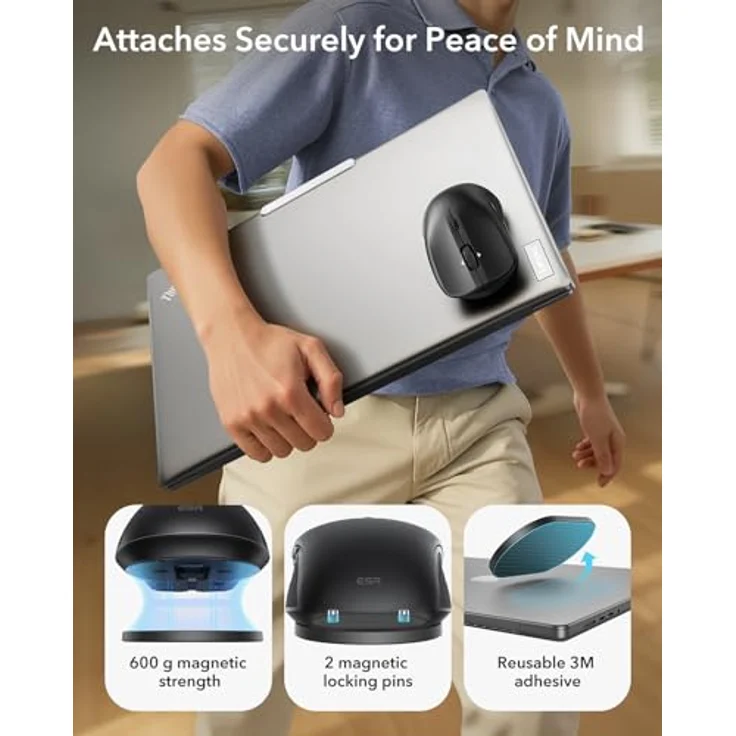 ESR MagMouse Wireless Maus, ergonomisches Design, kabellose Verbindung, Schwarz – Bild 3