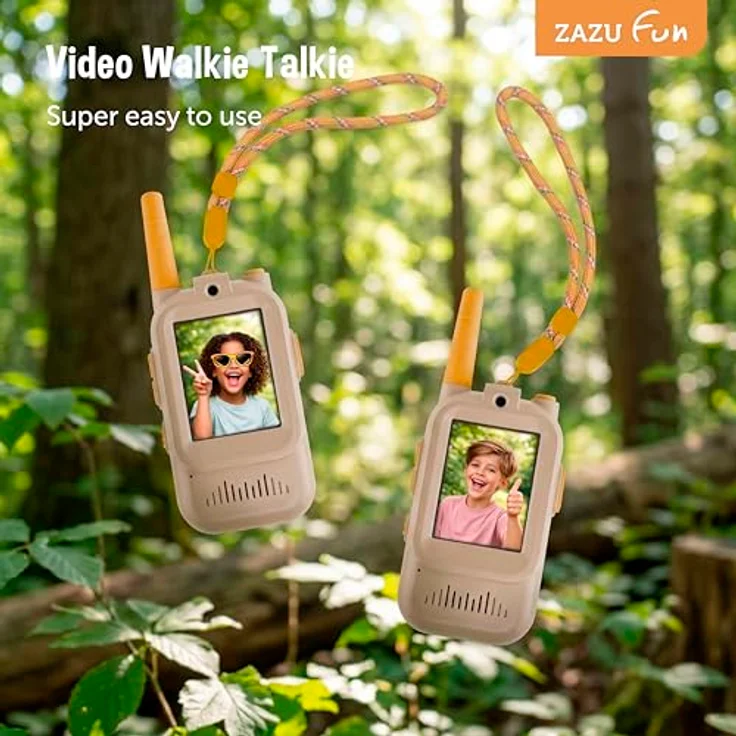 Zazu Walkie Talkie Video Spielzeug für Kinder, taupe, 2,0-Zoll-Videobildschirm, 300m Reichweite, USB-aufladbar – Bild 2