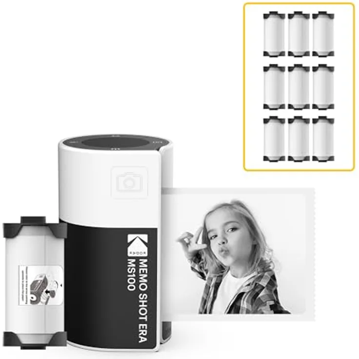KODAK Memo Shot ERA Kinder-Sofortbildkamera und Foto-Etikettendrucker, Weiß (300 dpi, Thermal-Inkless-Technologie, One-Touch-Etikettenpatrone)