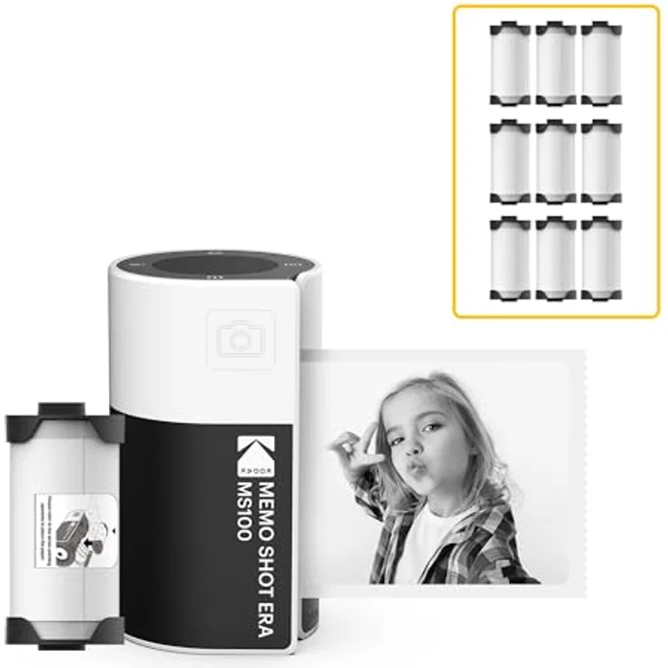 KODAK Memo Shot ERA Kinder-Sofortbildkamera und Foto-Etikettendrucker, Weiß (300 dpi, Thermal-Inkless-Technologie, One-Touch-Etikettenpatrone) – Bild 1