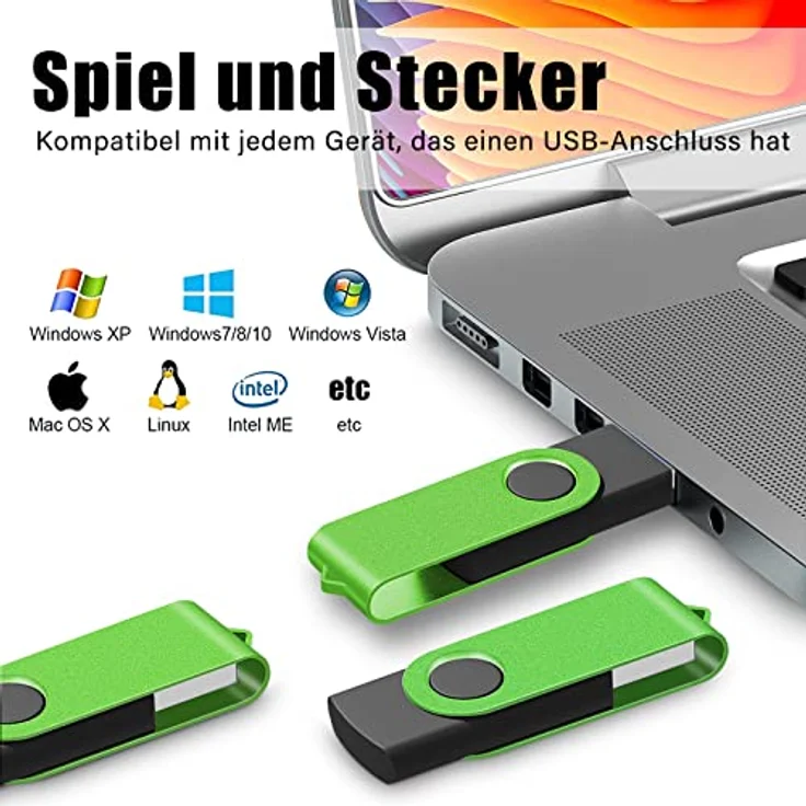 EASTBULL USB Stick 8GB, 5er Pack, faltbarer Speicherstick mit 360º Swivel Design, grün – Bild 2