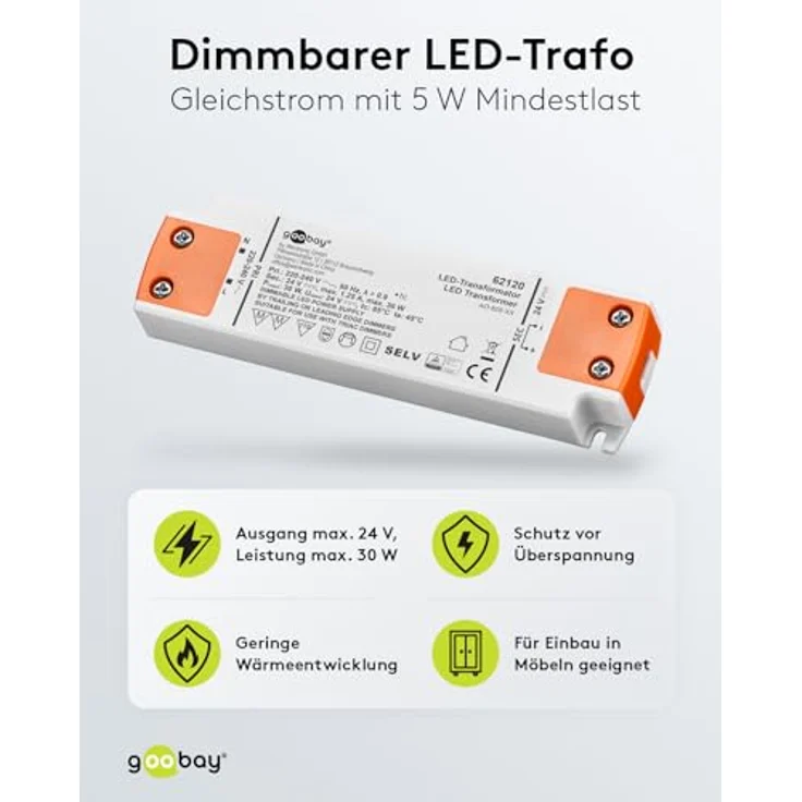 Goobay LED-Trafo 24 V (DC)-30 W Dimmbar, 24 V DC für LEDs bis 30W Gesamtlast – Bild 3