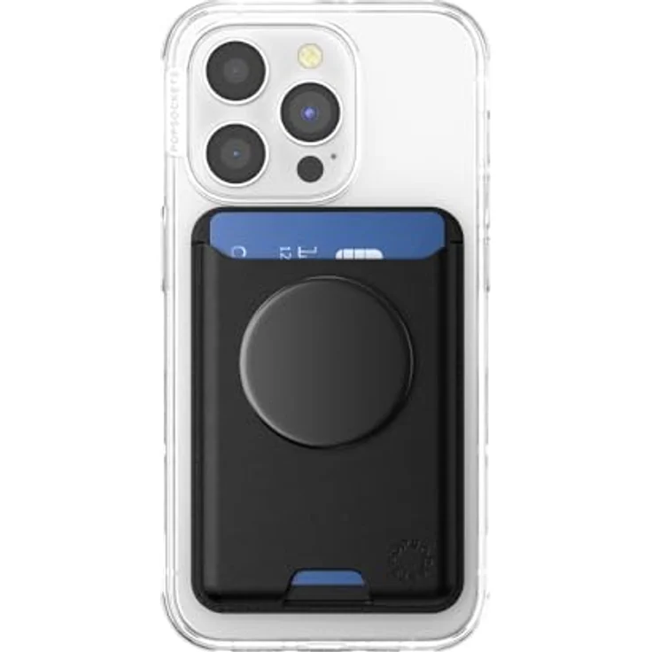 PopSockets PopWallet für MagSafe, schlanker Kartenhalter mit Griff und Adapterring, schwarz – Bild 2