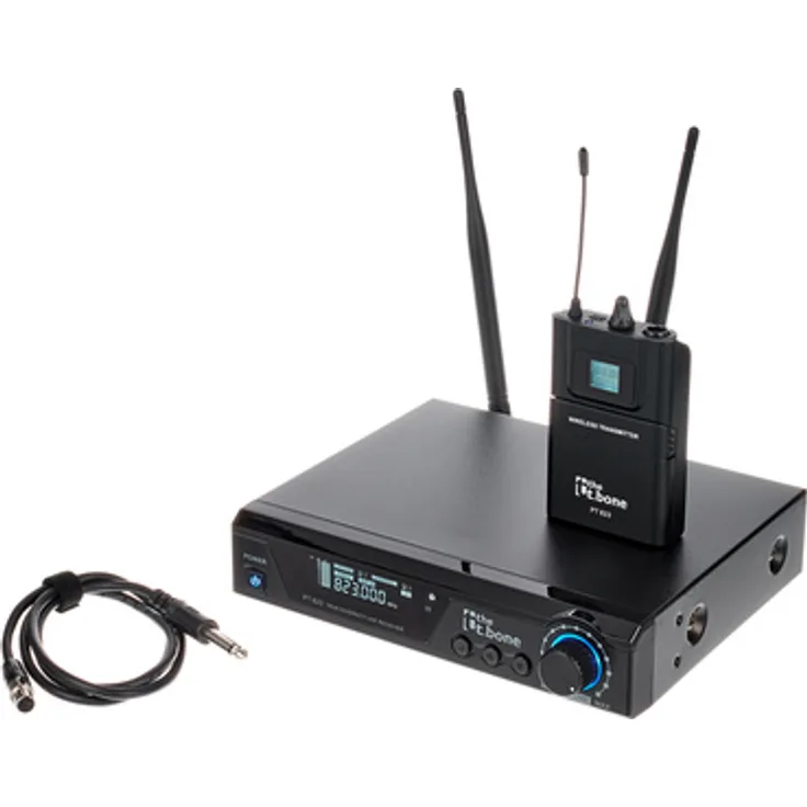 the t.bone freeU PT 823, UHF Wireless-System mit Taschensender und Gitarrenkabel, 50 - 16.000 Hz, 10 Frequenzgruppen, LCD Display, Frequenzband 823 - 832 MHz