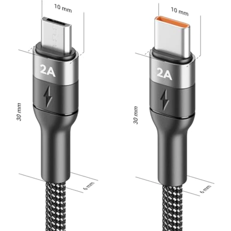 deleyCON 1,5m Micro USB Kabel, USB-C auf Micro-USB, 5V/2A Schnellladung, geflochtenes Nylon, für Smartphones, Tablets, Controller, Kamera, Navi – Bild 2