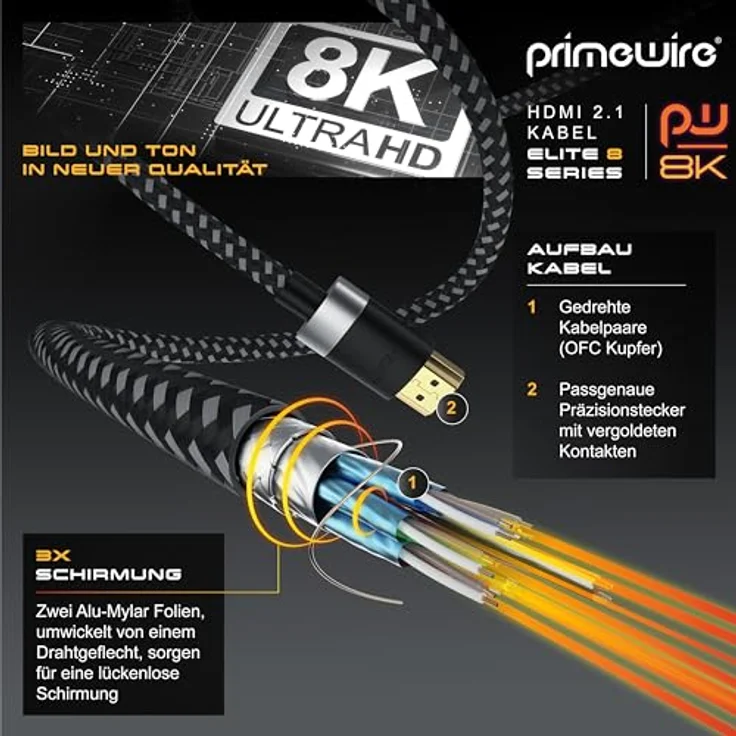 1m - 8K HDMI Kabel 2.1 - 8K60Hz 4K 120Hz DSC - HDTV 7680 x 4320 - UHD II - HDMI 2.1 2.0a 2.0b - 3D - Highspeed HDMI-Kabel Ethernet - HDR - ARC - Präzisionsstecker - kompatibel zu Blu Ray PS4 Xbox – Bild 7