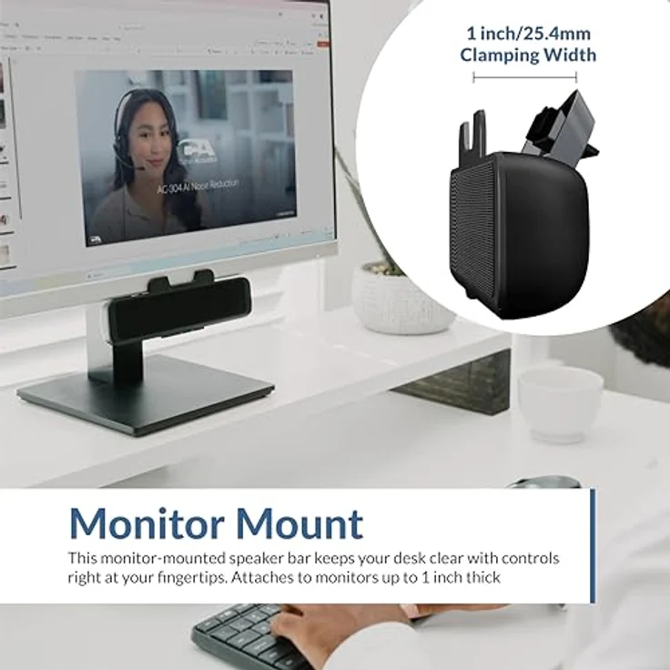 Cyber Acoustics CA-2890, USB-Lautsprecherleiste, USB-betrieben, einfach am Monitor zu befestigen, praktische Bedienelemente, Schwarz – Bild 2