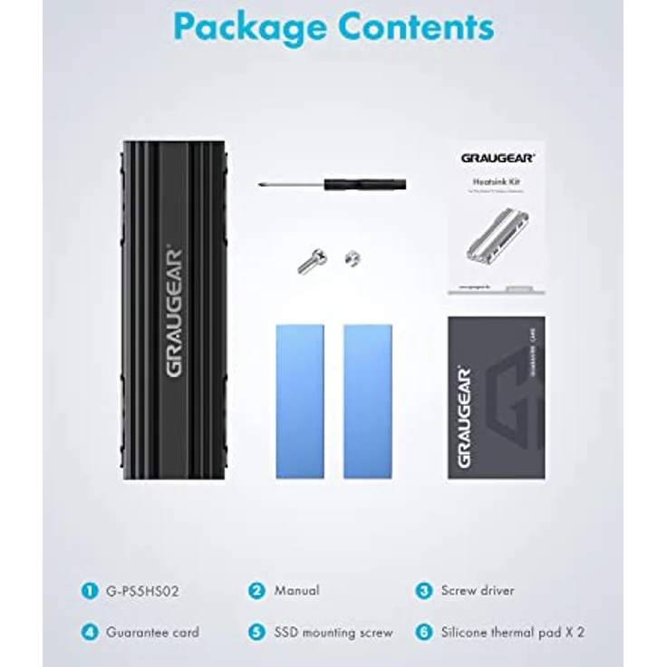 GRAUGEAR Kühlkörper für M.2 NVMe SSD (2280), passive, M.2 Kühler Kit, passend für PlayStation5, 2x Silikon Wärmeleitpad, Aluminium G-PS5HS02, schwarz – Bild 4