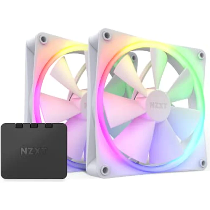 Nzxt F140 RGB Fans - RF-R14DF-W1 - Erweiterte Anpassung der RGB-Beleuchtung – Flüsterleise Kühlung – Twin (RGB-Lüfter und Controller INKLUSIVE) -140mm-Lüfter – Weiß – Bild 1