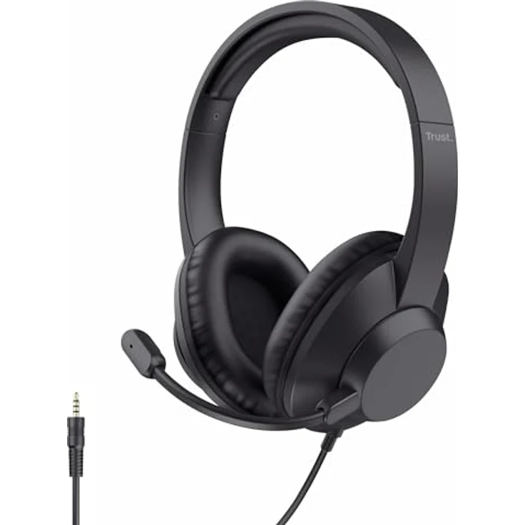 Trust Ayda Max PC Headset Over-Ear, Mikrofon 3.5mm, 1,80 m Kabel, verstellbarer Kopfbügel, 85% Recyclingkunststoff, schwarz – Bild 1