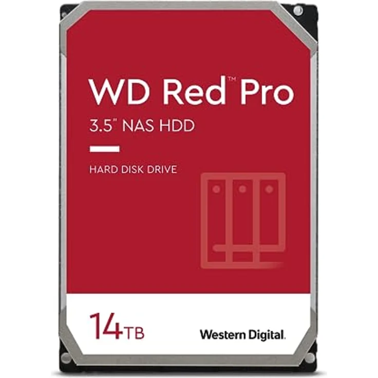 WD Red Pro interne Festplatte 14 TB (3,5 Zoll, NAS Festplatte, 7.200 U/min, 512 MB Cache, SATA 6 Gbit/s, NASware-Technologie, für NAS-Systeme im Dauerbetrieb, stoßfest) rot – Bild 1