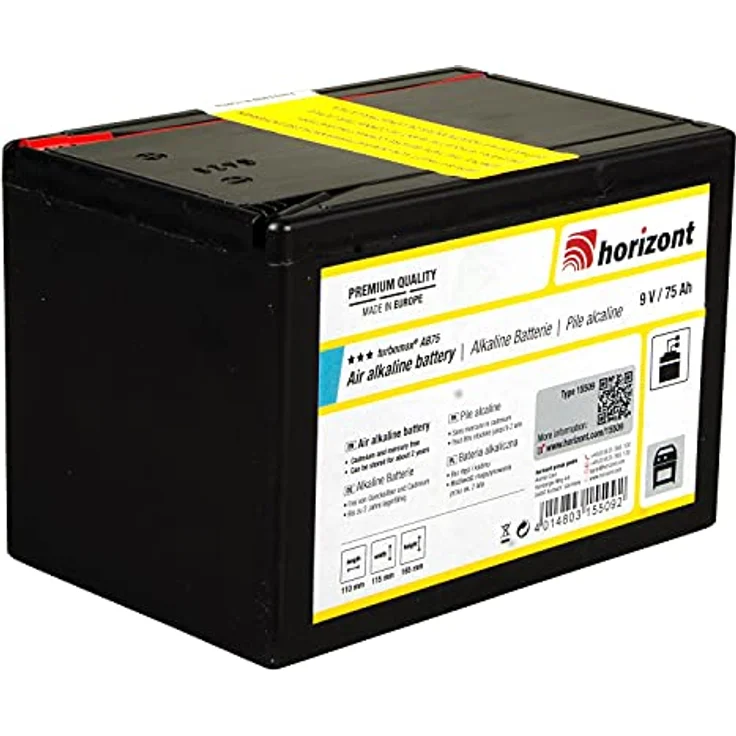 HORIZONT turbomax AB75 Weidezaunbatterie 9V, 75Ah, zuverlässige Alkalibatterie mit bis zu 2 Jahren Lagerfähigkeit – Bild 1