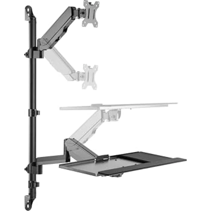 Equip 650170 17"-32" Einzelmonitor-Workstation zur Wandmontage, Gasfederstruktur, Full-Motion-Mechanismus, neigbares Design, schwarz – Bild 3