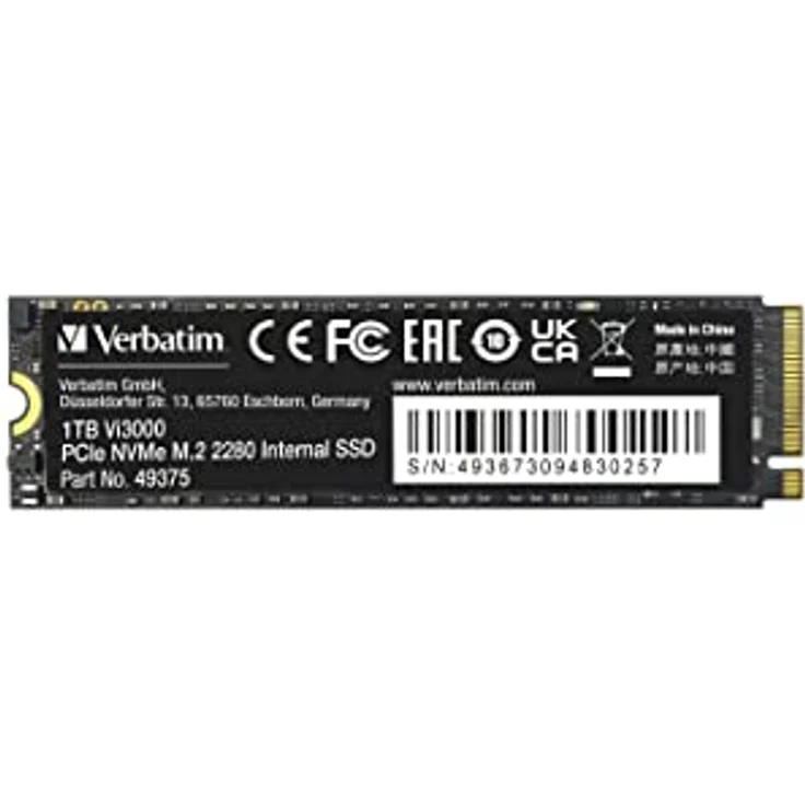 Verbatim Vi3000 NVMe M.2 Internal SSD, internes SSD-Laufwerk mit 1 TB Datenspeicher, Solid State Drive mit PCIe Gen 3 Schnittstelle, schwarz – Bild 1