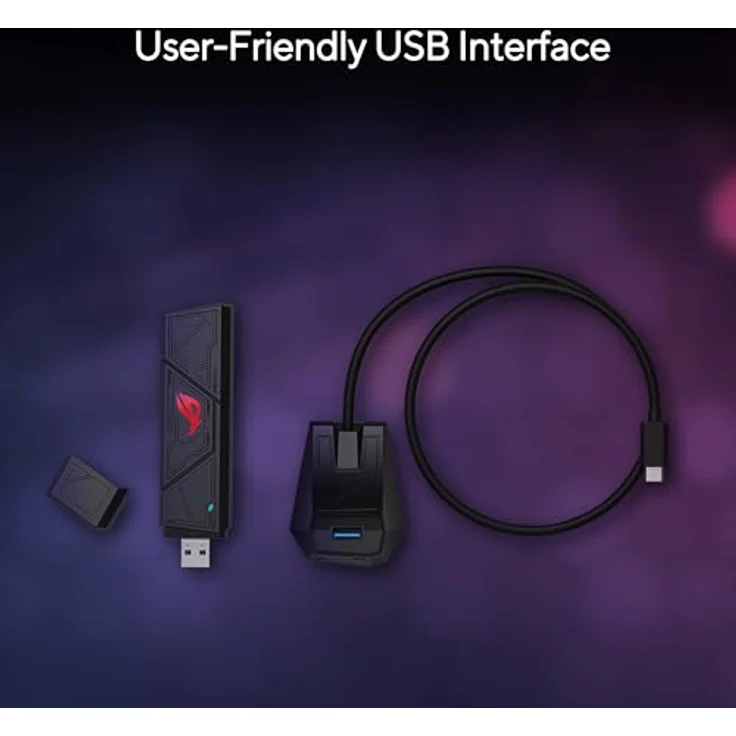 ASUS ROG USB-BE92 BE6500, Tri-Band WiFi 7 USB-Adapter mit 6GHz-Band, 4096-QAM, Multi-Link-Betrieb, kompatibel mit Typ A und C, WPA3-Netzwerksicherheit – Bild 4
