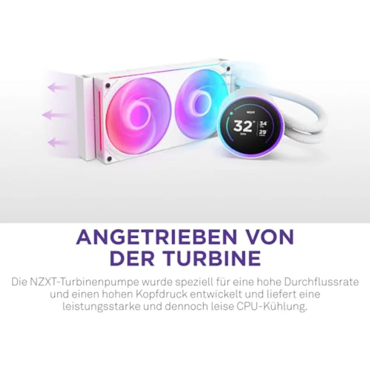 NZXT Kraken Elite 240 RGB - AIO CPU-Flüssigkeitskühler - Weiß, 240mm Radiator, F240 RGB Core-Lüfter, Anpassbares 2.72“ IPS-LCD, Turbine Pump - Intel LGA 1700, 1200/115X, 1851 - AMD AM5, AM4 – Bild 2