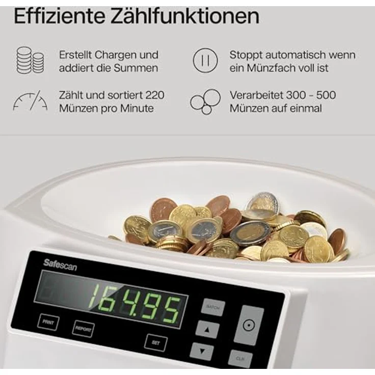 Safescan Euro-Münzzählgerät Safescan 1250, grau – Bild 3