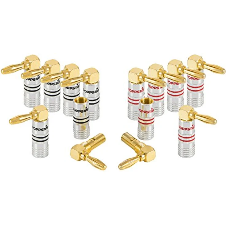 Poppstar 12x High End Bananenstecker gewinkelt, Bananas für Lautsprecherkabel (bis 6 mm²), Lautsprecher, AV Receiver, 24k vergoldete Kontakte (6x schwarz, 6x rot) – Bild 2