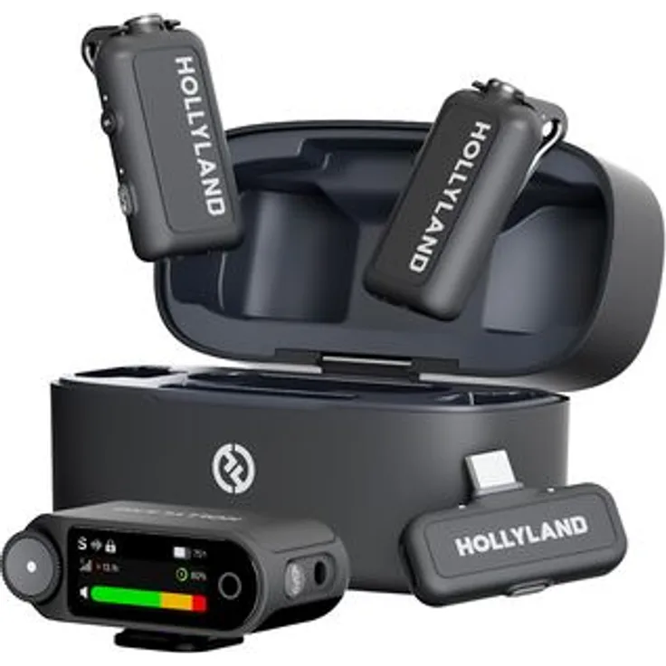 Hollyland Lark Max 2 Combo, 32-Bit-Full-Chain-Mikrofonsystem mit AI Noise Cancellation und 340 m Reichweite, 2 Sender und USB-C-Empfänger