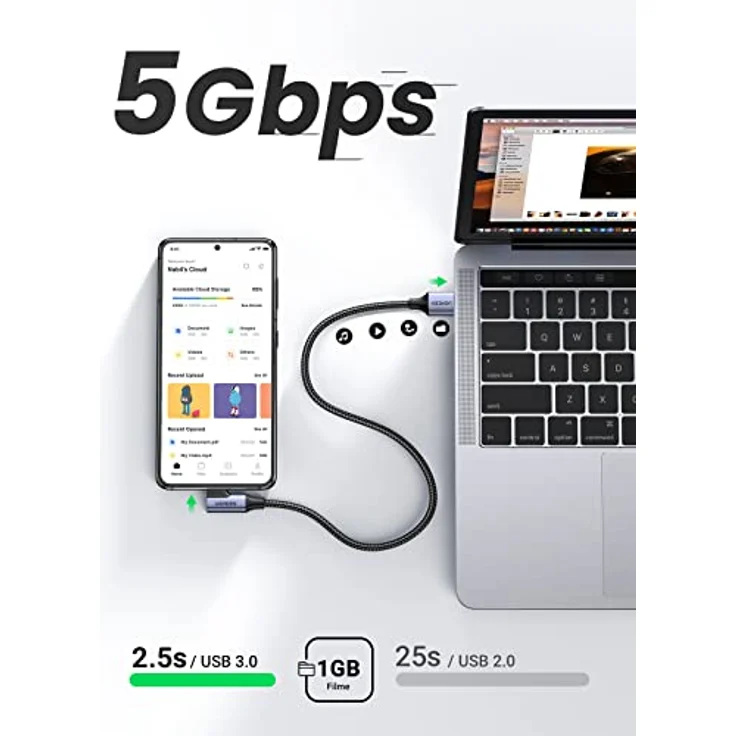 UGREEN USB C Kabel 5 Gbps USB C Ladekabel Winkel 90 Grad USB auf USB C Kabel - Kompatibel mit Galaxy S23 S22 S10 A73, A72, A53, P30 Lite Mi 10, Note 9 iPhone 15, 15 Pro, 15 Pro Max - 1m – Bild 3