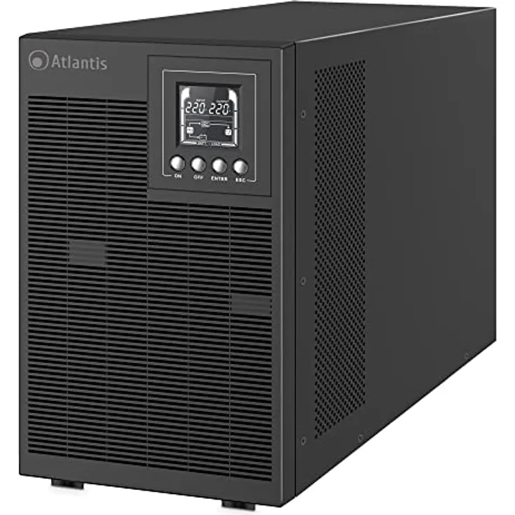 Atlantis A03-OP3002P PRO UPS OnLine USV-Server Doppelwandlung Reine Sinuswelle 3000 VA 2700 W, Tower-Display LCD, USB, RS-232 seriell, 4 IEC-Ausgänge, SNMP-Steckplatz, 6 x 12 V-9 Ah