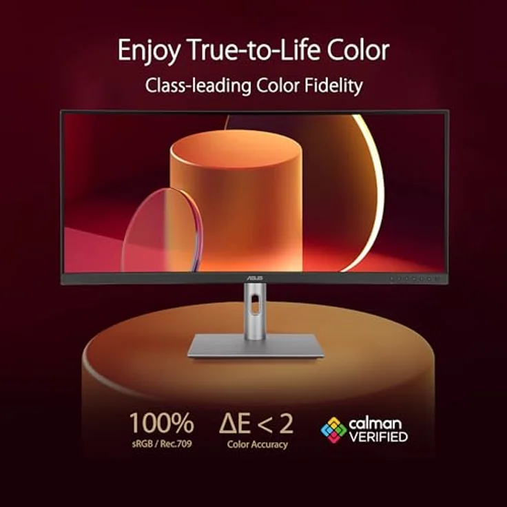 ASUS ProArt PA34VCNV - 34 Zoll UWQHD Professioneller Curved Monitor - 21:9 IPS, 3440x1440, 60 Hz - ergonomisch, Calman, hohe Farbtreue, HDR 10 - RJ45, DisplayPort, HDMI, 96W USB-C, USB-Hub, Speaker – Bild 3