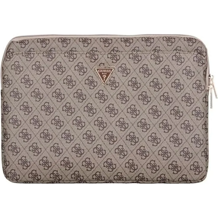 CG MOBILE Guess Sleeve 14" 4G Reißverschlusstasche aus Öko-Leder mit Dreieck-Logodesign, Braun