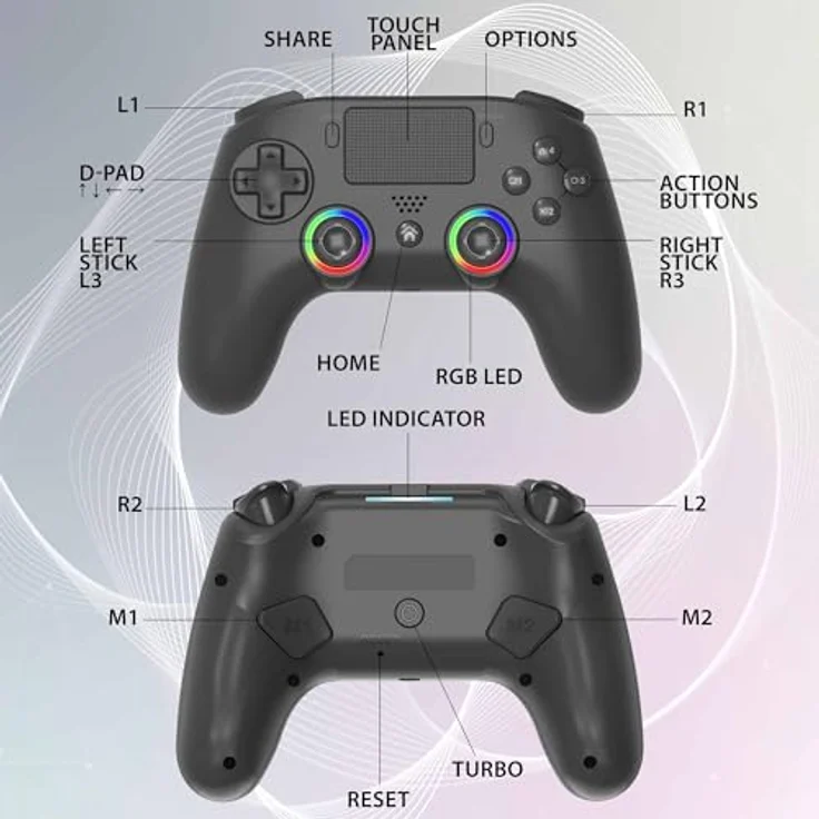 Subsonic Wireless Controller PS5/PS5 SLIM, Gaming Controller mit LED-Beleuchtung, programmierbaren Tasten, schwarz – Bild 4