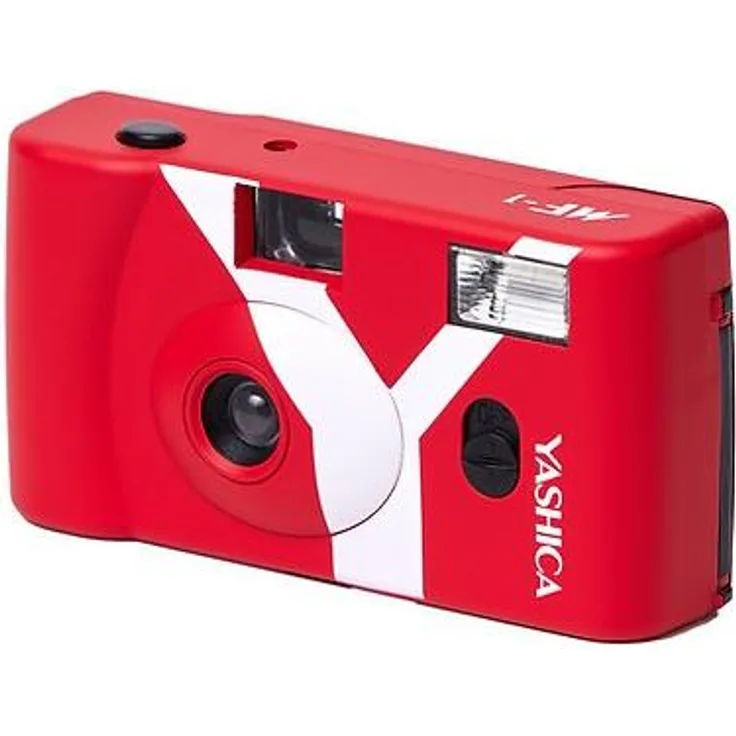 Yashica MF-1, Kompakt-Filmkamera für 35 mm Film, 31 mm Objektiv, integrierter Blitz, rot