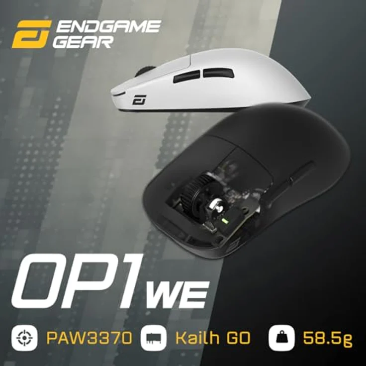 ENDGAME GEAR OP1we Wireless Gaming-Maus, CompX CX52850 Mikrocontroller, Pixart PAW3370 Optischer Sensor, Mod-freundlich, Hybrid-Skate-Design, Claw-Grip, 58,5 g, Schwarz – Bild 2