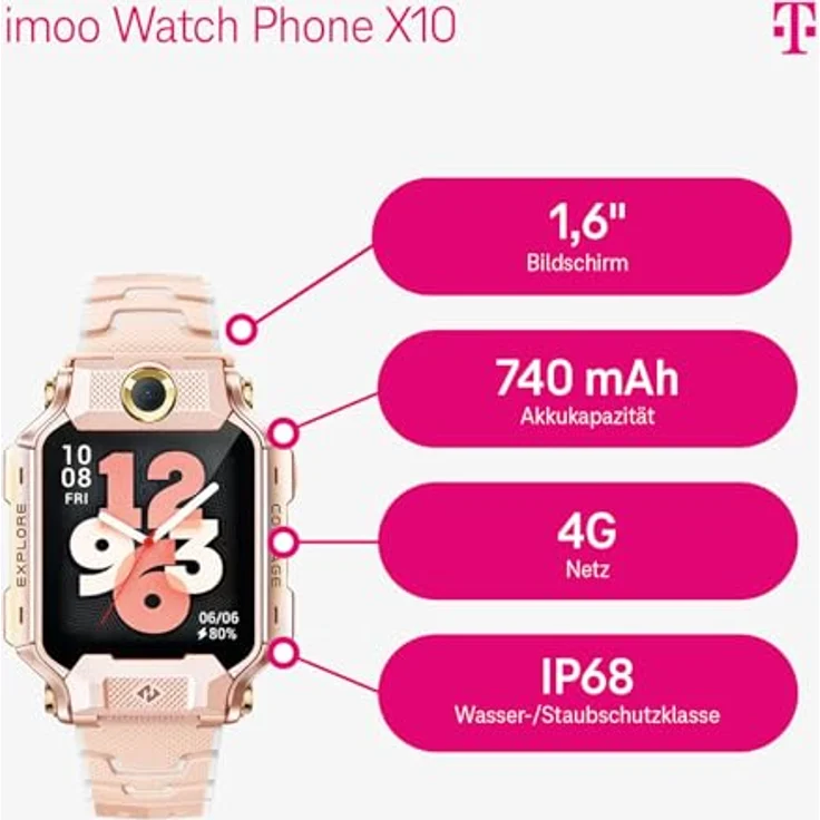 Deutsche Telekom imoo Kids Watch X10, Smartwatch für Kinder mit GPS, Telefonfunktion, Dual-Kamera, Wasserdicht in rosa, inkl. 30 € Amazon-Gutschein nach Registrierung – Bild 3