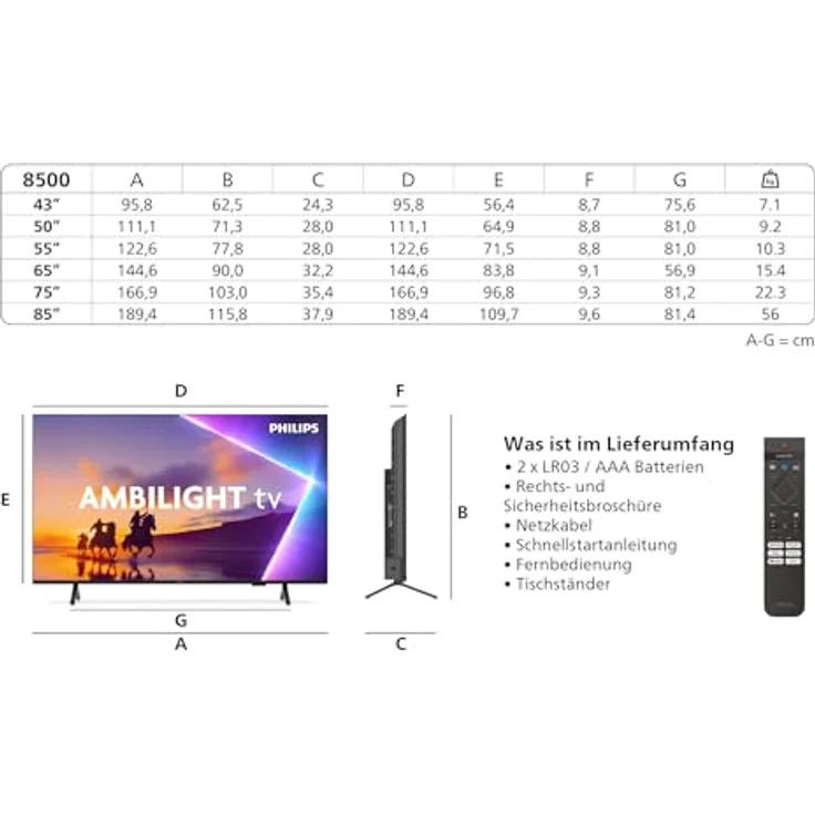 Philips Ambilight 50PUS8500, 50 Zoll 4K LED Smart TV mit Pixel Precise Ultra HD, Titan OS, Dolby Vision und Dolby Atmos Sound – Bild 3